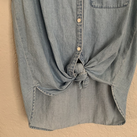 J. Crew Mercantile Sz XS  Chambray Denim Button Shirt Tie Front Summer - Picture 3 of 8
